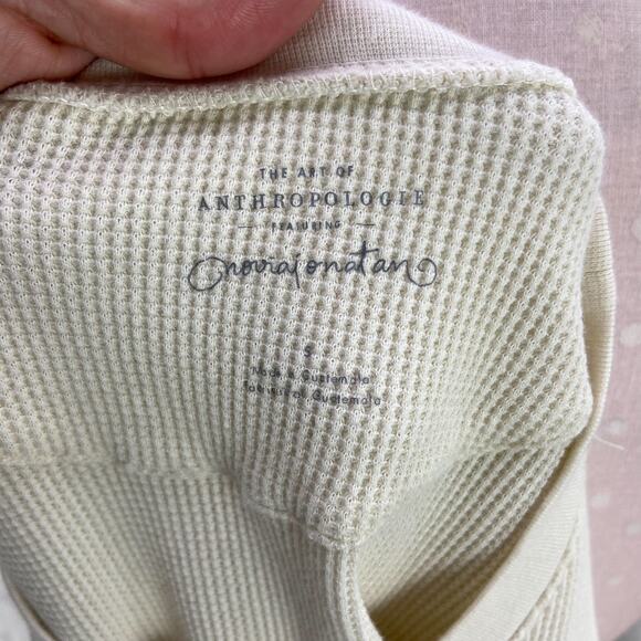 Anthropologie Novia Jonatan Be Strong Thermal Graphic Top Sz S Ivory Waffle Knit - Picture 6 of 9